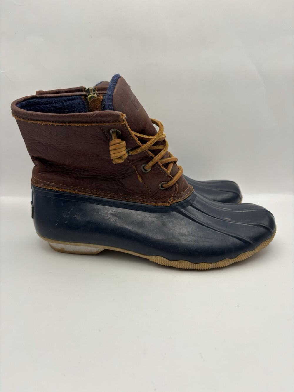 Sperry Saltwater Duck Boots Blue And Brown Leather Women Size 8